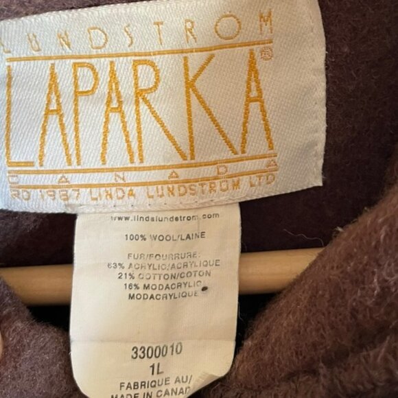 Linda Lundström Wool Laparka Brown Faux Fur Coat XL Vintage - Picture 14 of 16